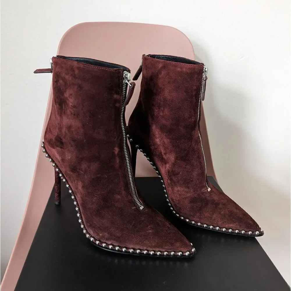 Alexander Wang cranberry maroon wine red suede studded Eri stiletto ankle boots